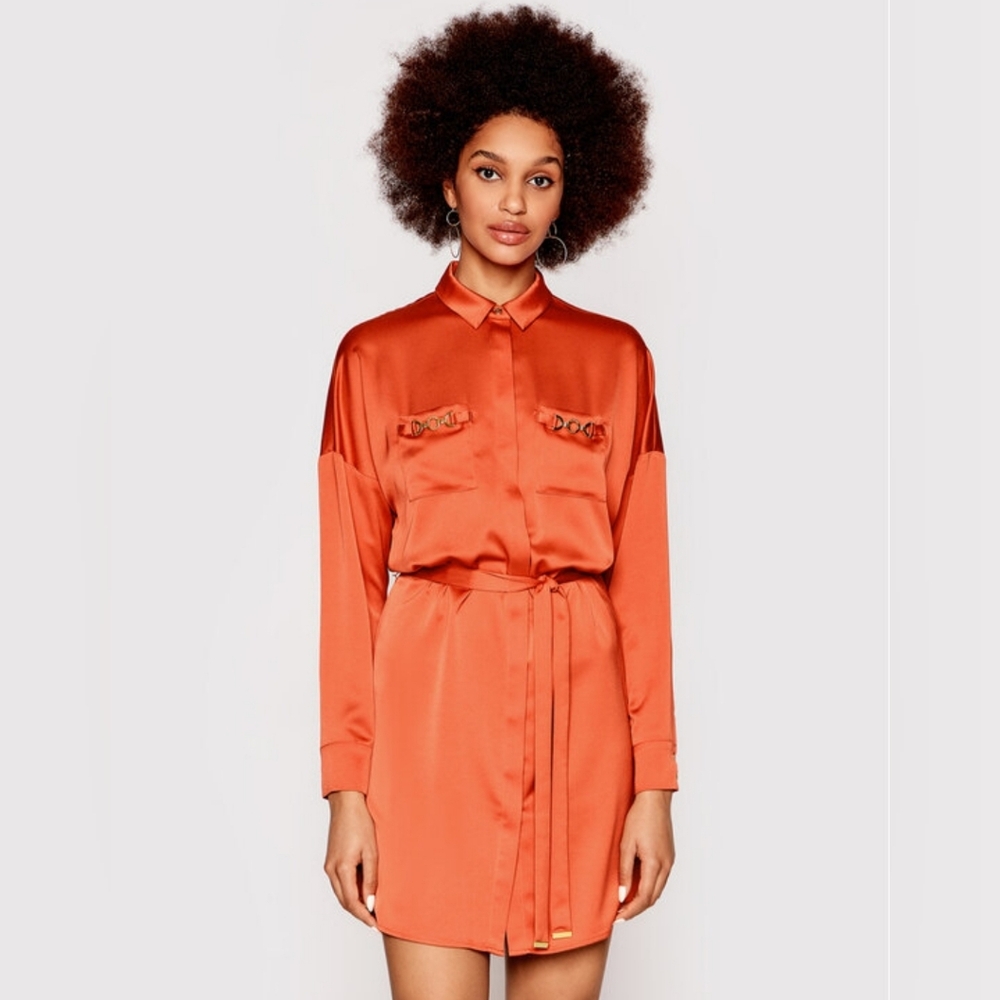 MARCIANO BY GUESS NEW JESSAMINE SHIRT DRESS, SIZE 6, RICH OCHRE PLAYFULL' COLOUR